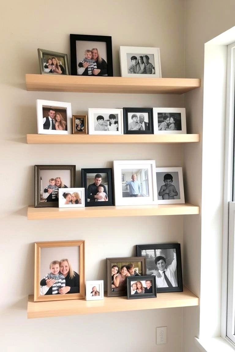 Floating Shelves for Displaying Photos - 24 Family Picture Wall Ideas