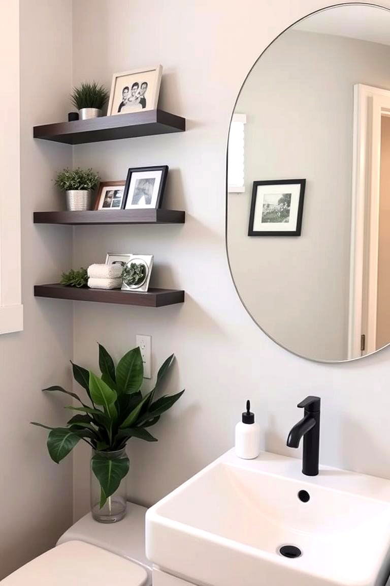 Floating Shelves with Art and Decor - 24 Bathroom Art Ideas