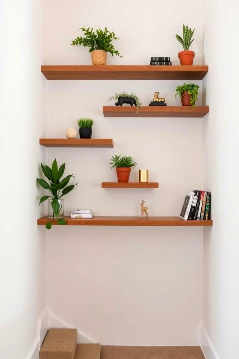 Floating Shelves with Decor - 24 Staircase Wall Ideas