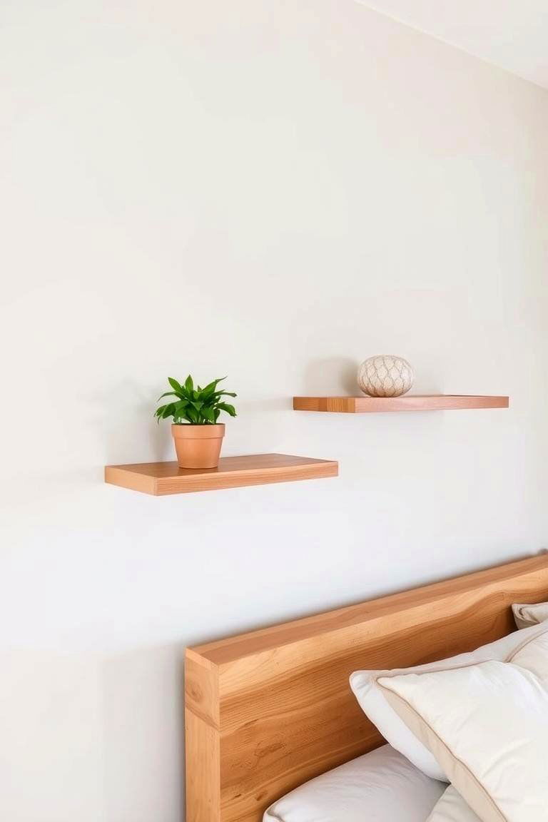 Floating Shelves with Decorative Objects - 24 Midcentury Modern Bedroom Decorating Ideas