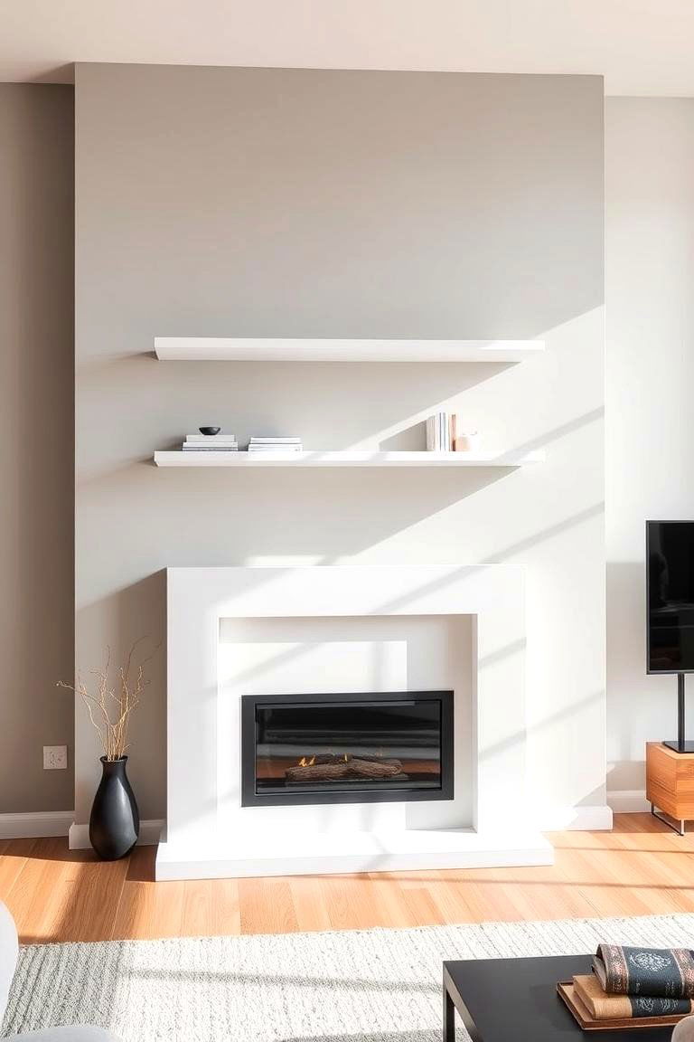 Floating Shelves with a Minimalist Mantel - 24 Fireplace Floating Shelves Design Ideas
