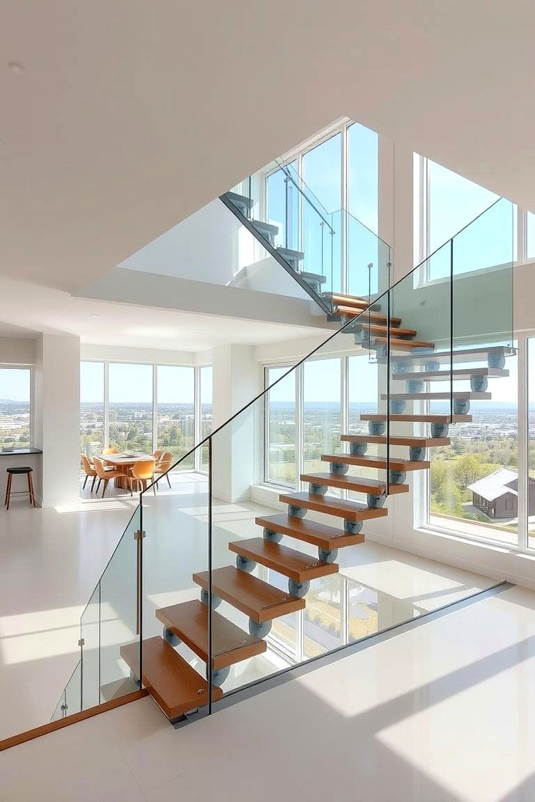 Floating Staircase with Glass Railing - 24 Open Staircase Ideas