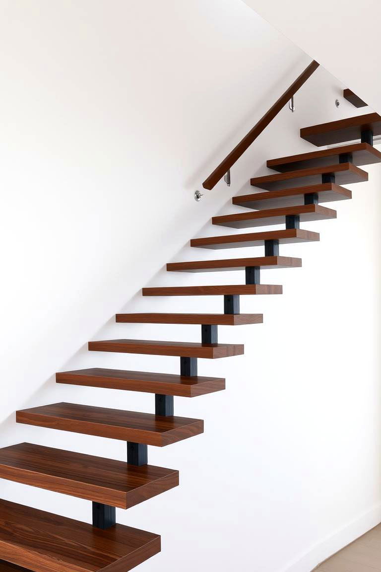 Floating Staircase with Wood Railing - 24 Wood Stair Railing Ideas