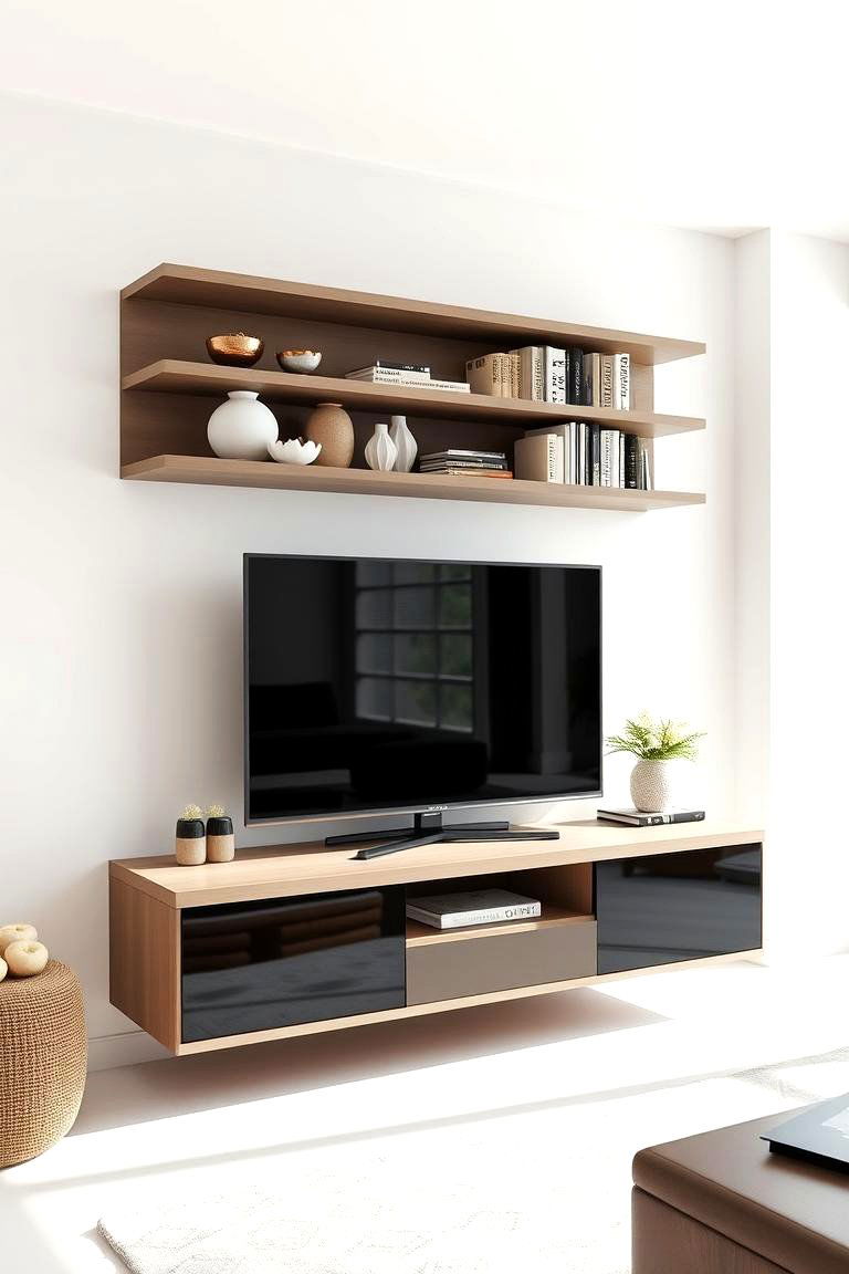 Floating TV Stand with Open Shelving - 24 Tv Console Decor Ideas
