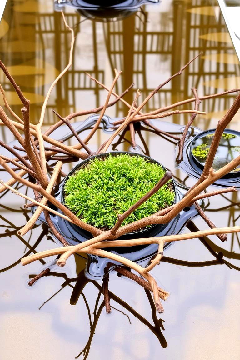 Floating Twigs with Moss for a Woodland Feel - 24 Floating Wedding Centerpiece Ideas