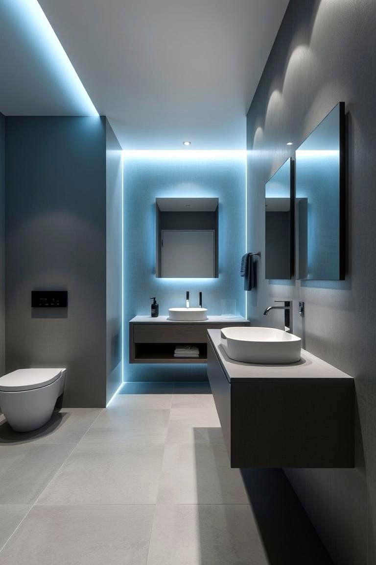 Floating Vanity Style - 24 Blue and Gray Bathroom Ideas