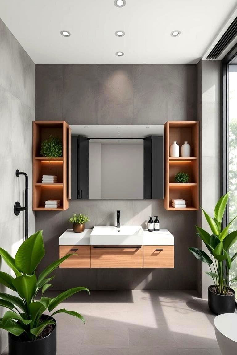 Floating Vanity and Open Shelving - 24 Eclectic Bathroom Ideas