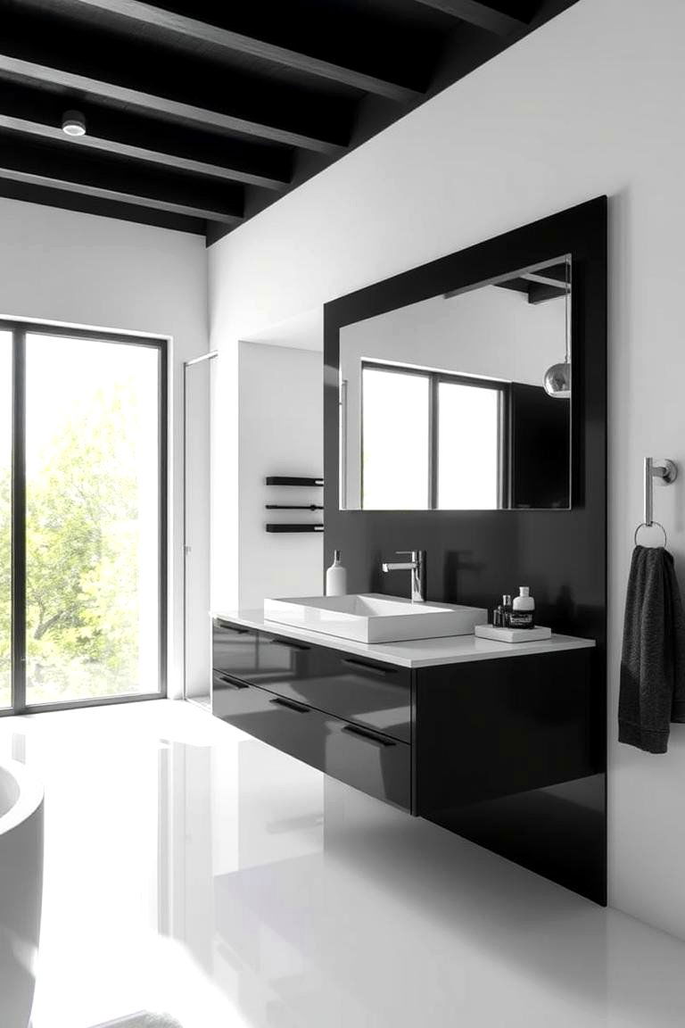 Floating Vanity with Black and White Contrast - 24 Floating Vanity Bathroom Ideas