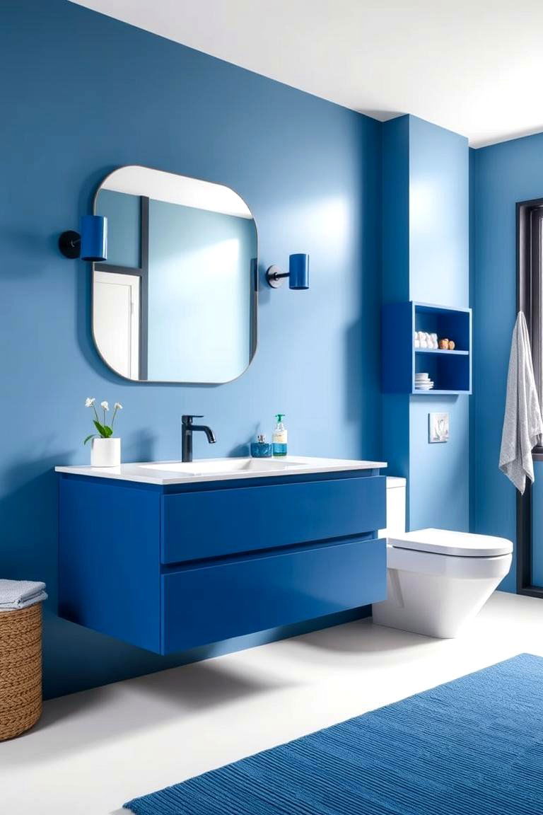 Floating Vanity with Bold Color - 24 Floating Vanity Bathroom Ideas