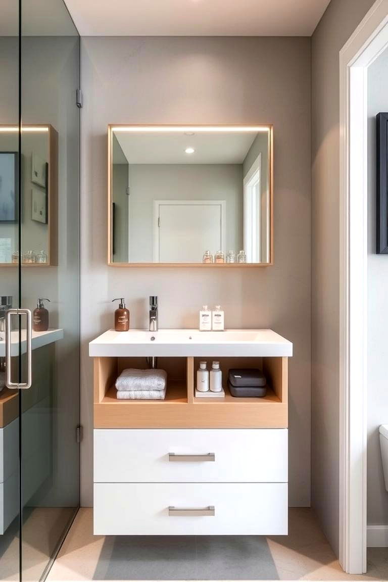 Floating Vanity with Built In Storage - 24 Bathroom Cabinet Organizing Ideas