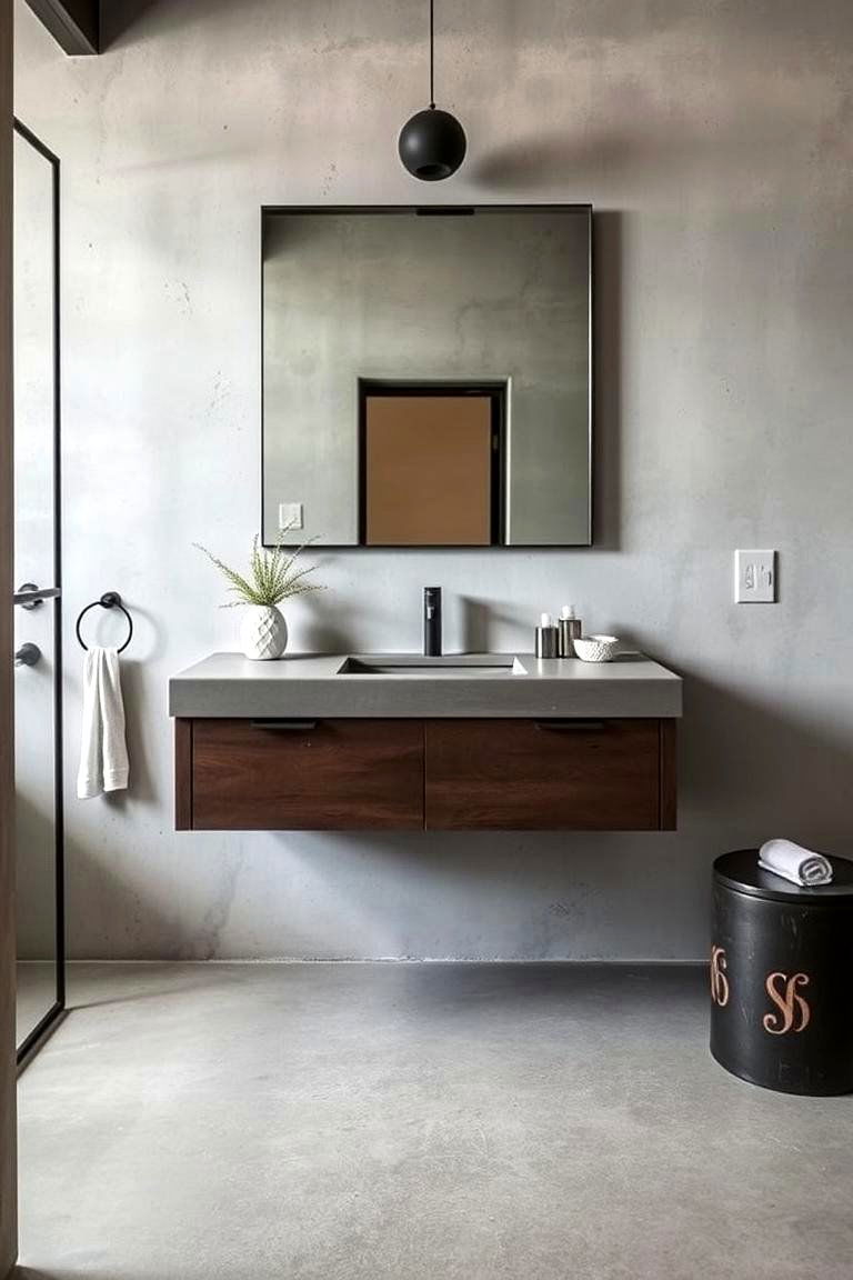 Floating Vanity with Concrete Countertop - 24 Floating Vanity Bathroom Ideas