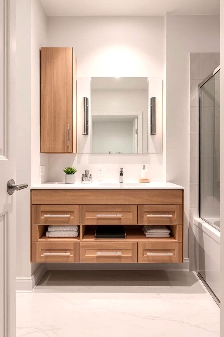Floating Vanity with Custom Cabinetry - 24 Floating Vanity Bathroom Ideas