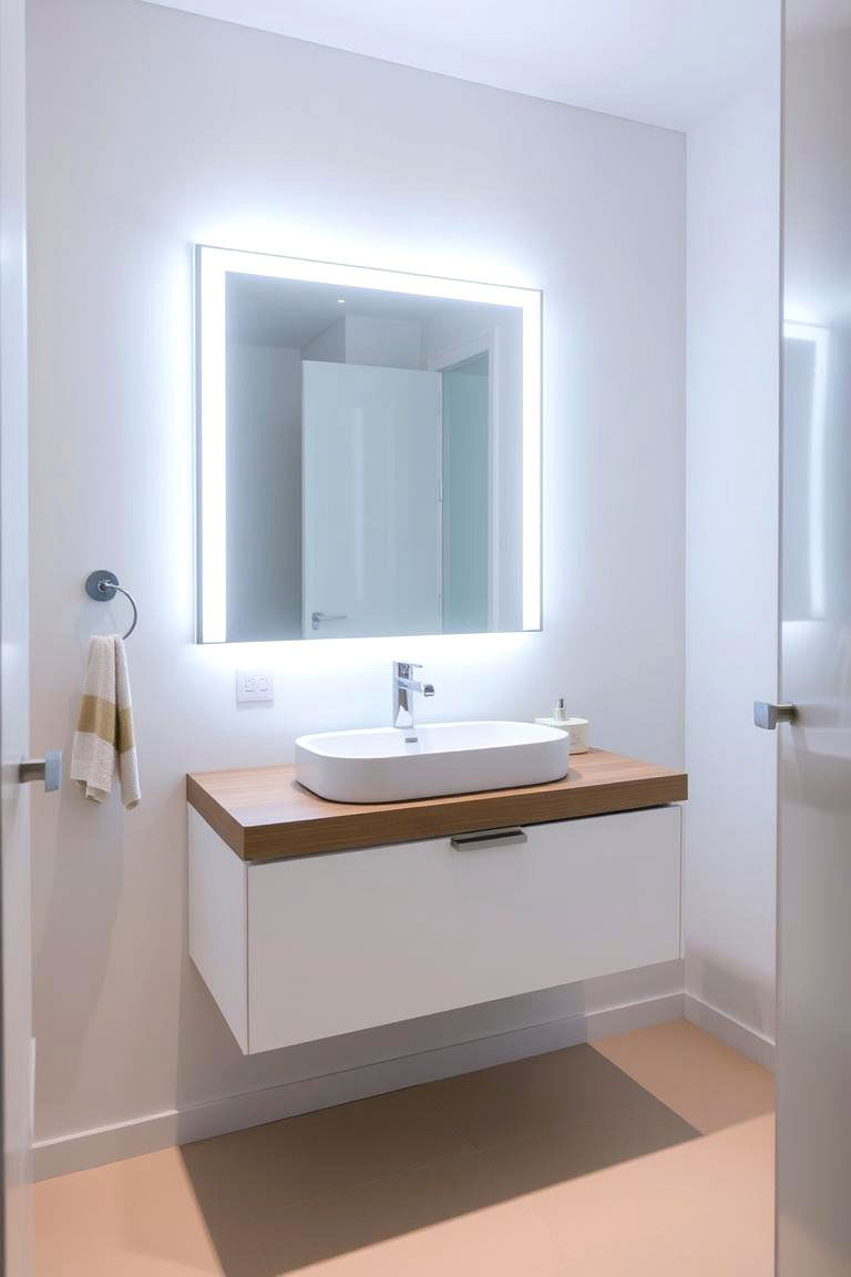 Floating Vanity with LED Mirror - 24 Floating Vanity Bathroom Ideas