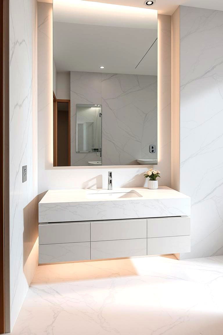 Floating Vanity with Marble Countertop - 24 Floating Vanity Bathroom Ideas