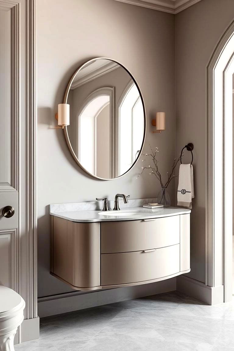 Floating Vanity with Oval Mirror - 24 Floating Vanity Bathroom Ideas