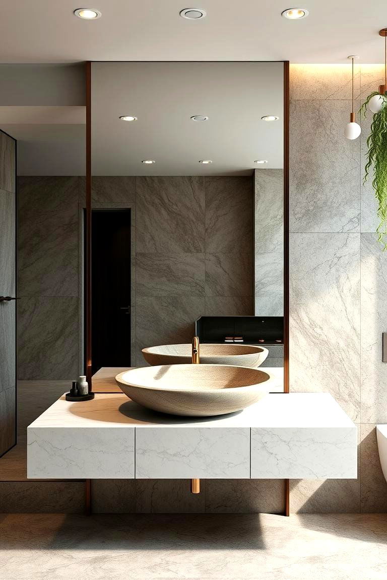 Floating Vanity with Stone Basin - 24 Floating Vanity Bathroom Ideas