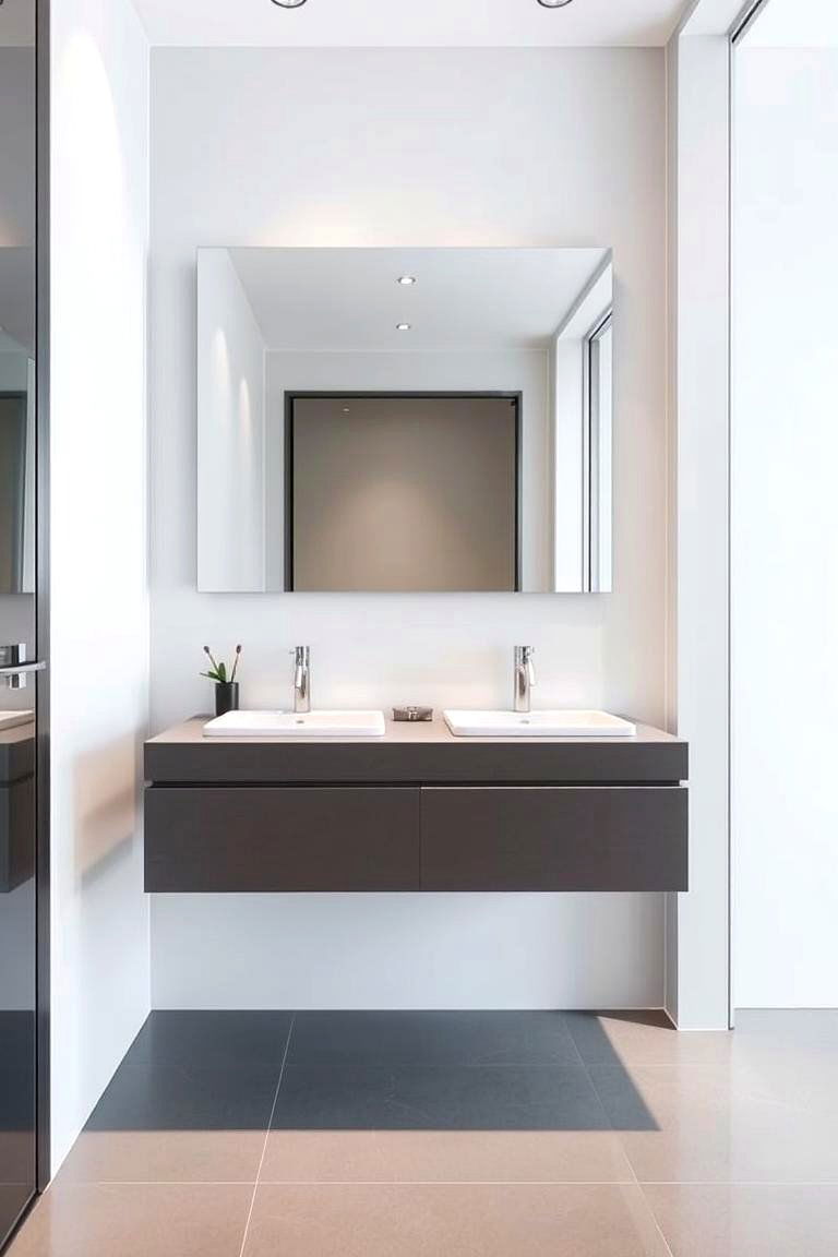 Floating Vanity with Touchless Faucets - 24 Floating Vanity Bathroom Ideas