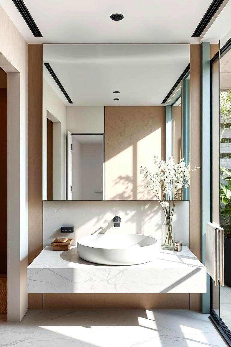 Floating Vanity with White Stone Basin - 24 Floating Vanity Bathroom Ideas
