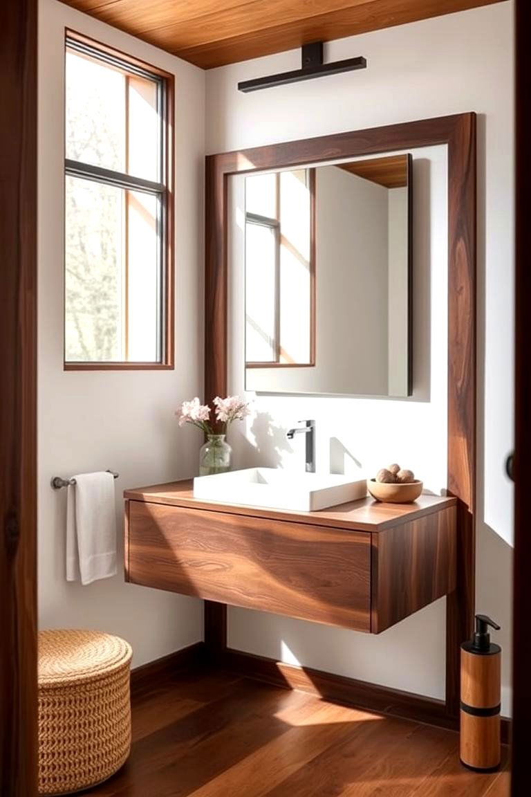 Floating Vanity with Wooden Accents - 24 Floating Vanity Bathroom Ideas