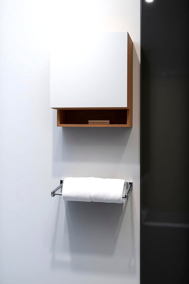Floating Wall Mount Cabinet with Towel Bar - 24 Bathroom Cabinet Ideas