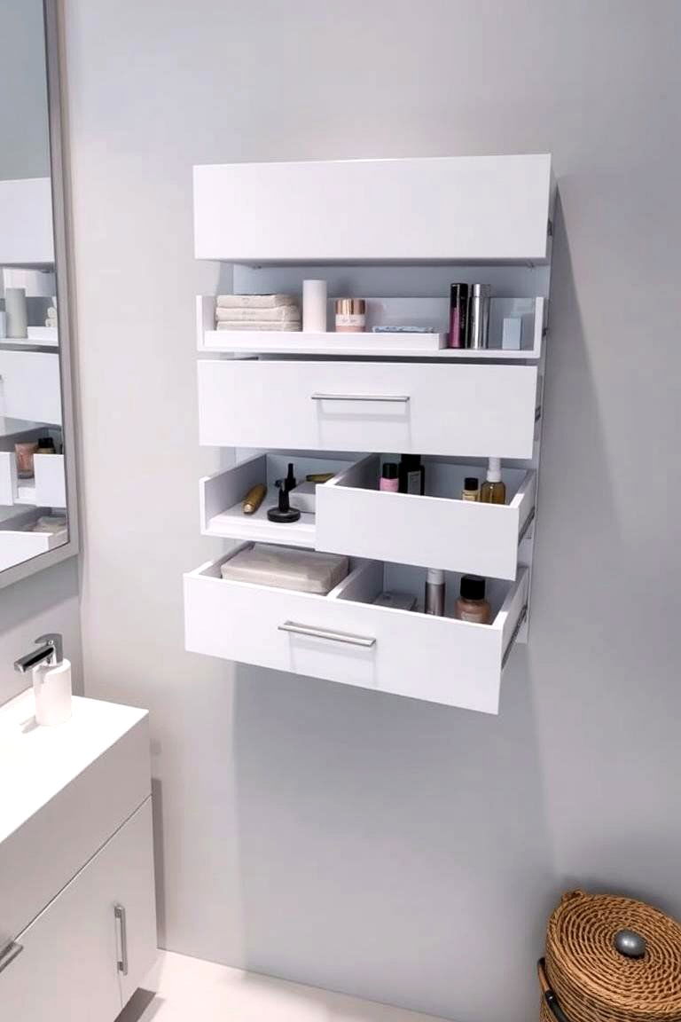 Floating Wall Mounted Drawer Unit - 24 Bathroom Wall Storage Ideas