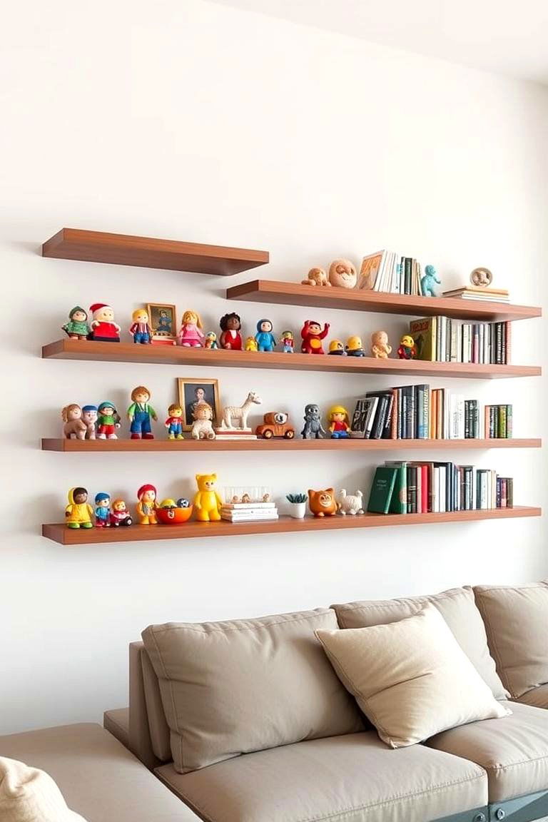 Floating Wall Shelves - 24 Living Room Toy Storage Ideas