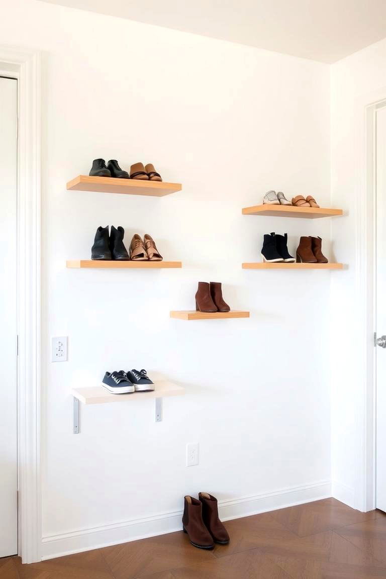 Floating Wall Shelves - 24 Entryway Shoe Storage Ideas