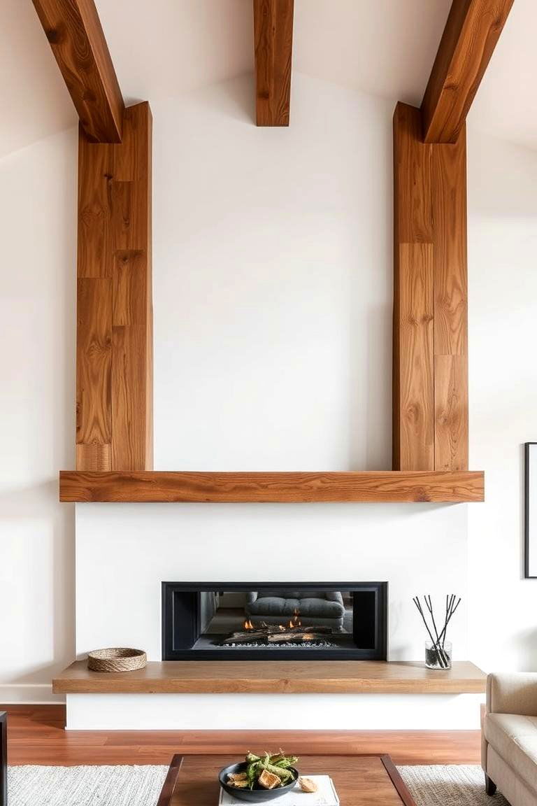 Floating Wood Beam Fireplace - 24 Floor to Ceiling Fireplace Ideas