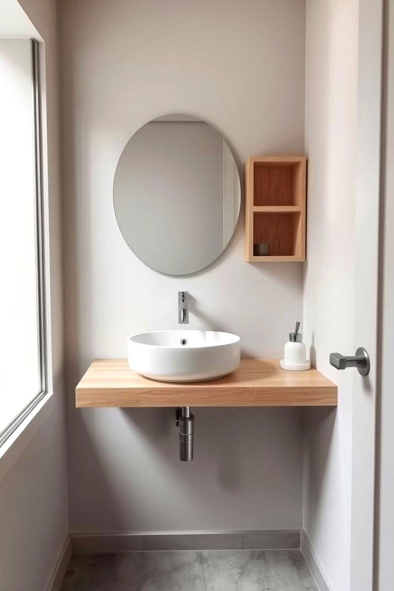 Floating Wood Shelf with Sink - 24 Wood Bathroom Vanity Ideas