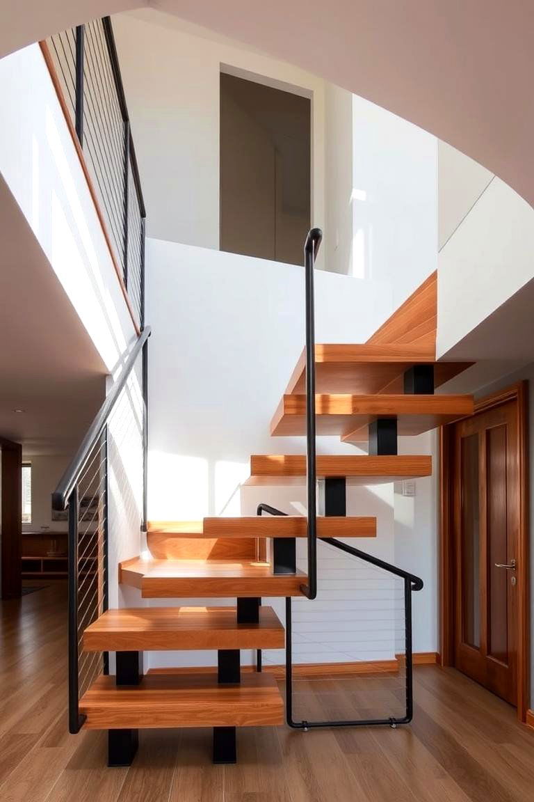 Floating Wooden and Metal Staircase - 24 Contemporary Staircase Design Ideas
