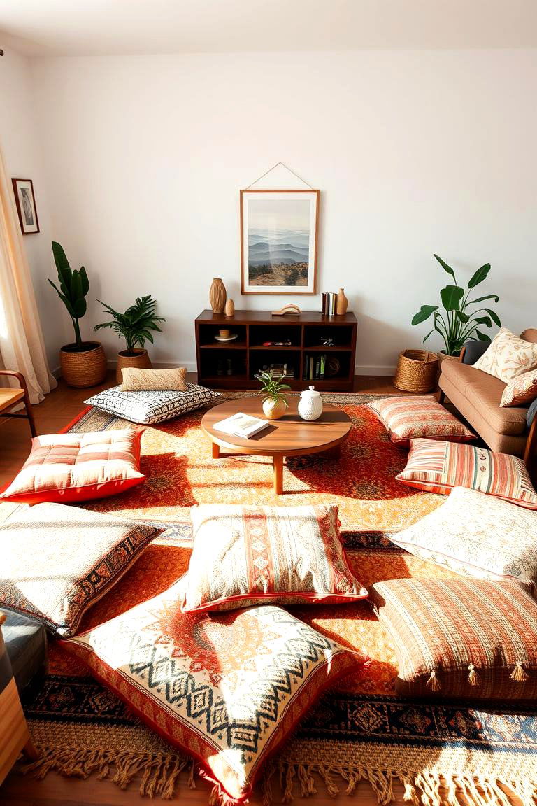 Floor Cushions for Extra Seating - 24 Moody Boho Living Room Ideas