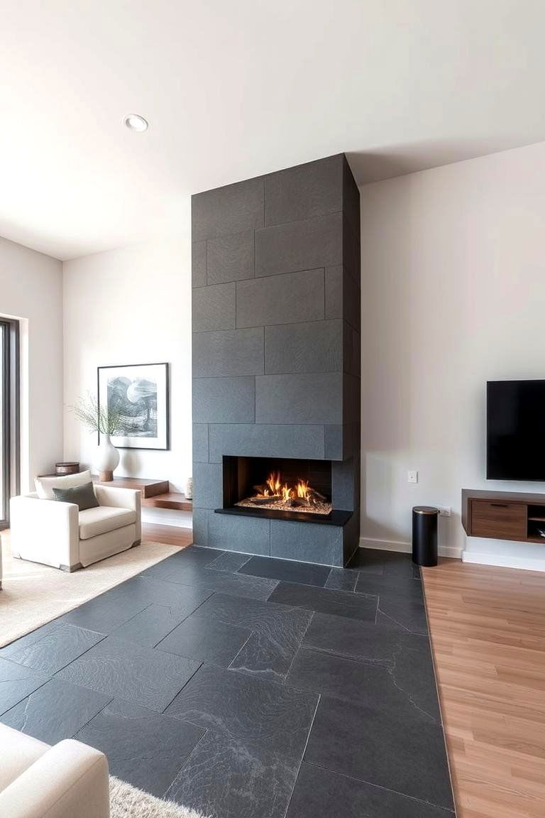 Floor to Ceiling Slate - 24 Floor to Ceiling Stone Fireplace Ideas