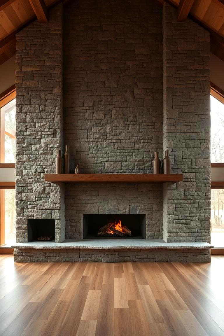 Floor to Ceiling Stone Wall - 24 Fireplace Wall Ideas