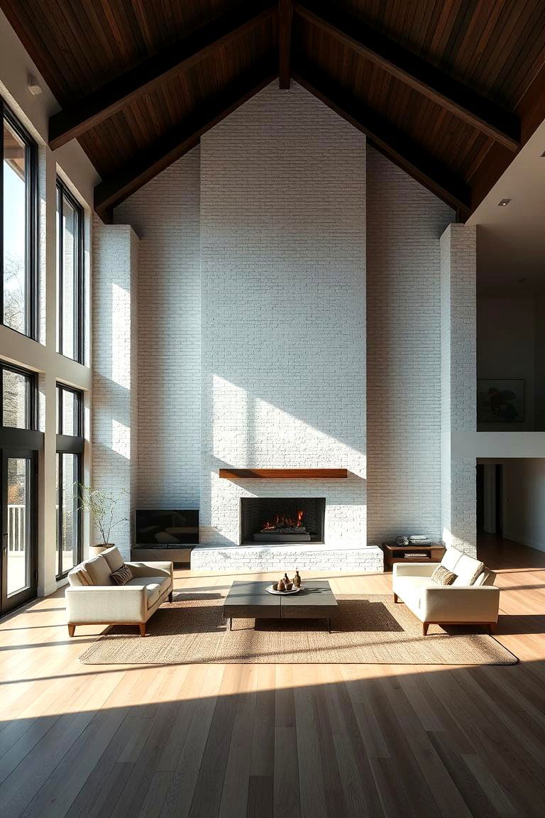 Floor to Ceiling White Brick Fireplace - 24 White Brick Fireplace Ideas