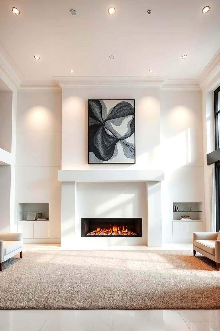 Floor to Ceiling White Fireplace - 24 White Fireplace Ideas