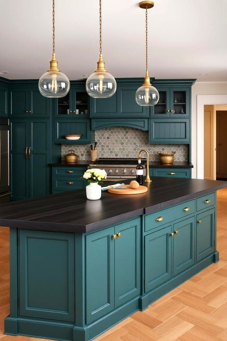 Flooring Options to Unite the Design - 24 Green Kitchen Cabinets With Black Countertops