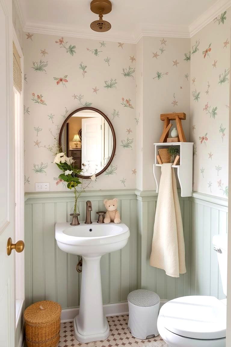 Floral Accent Details - 24 Sage Green and Cream Bathroom Ideas