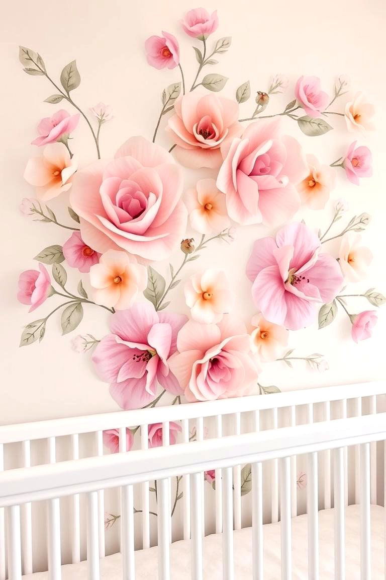 Floral Accent Wall for a Gentle Touch - 24 Nursery Accent Wall Ideas