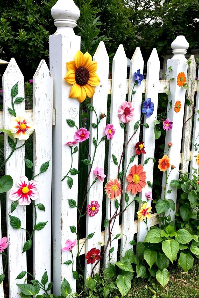 Floral Accents for a Whimsical Touch - 24 Fence Painting Ideas