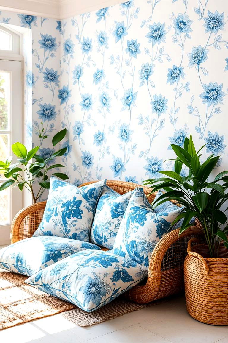 Floral Blue Patterns for a Fresh Vibe - 24 Blue Living Room Ideas