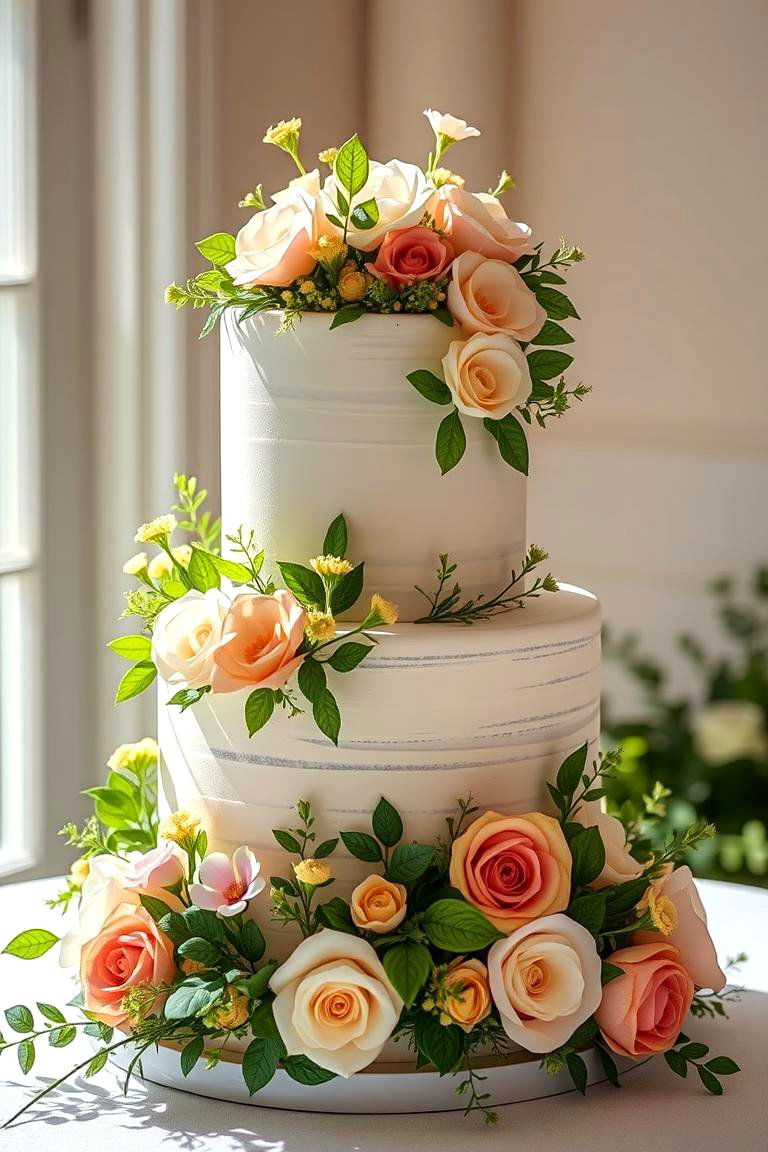 Floral Embellished Wedding Cake - 24 Wedding Cake Ideas