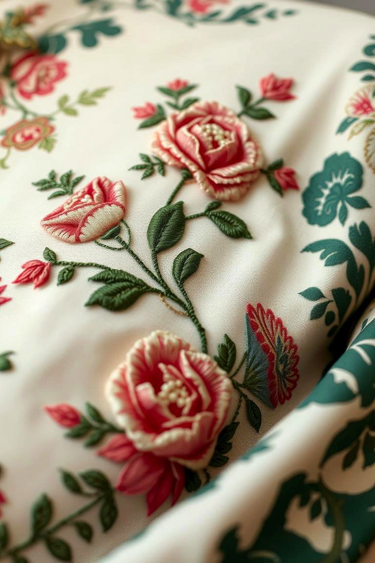 Floral Embroidery and Dark Green Patterns - 24 Victorian Dark Green Living Room Ideas