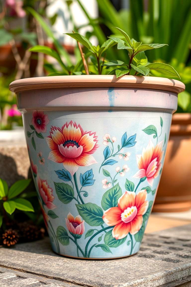 Floral Fantasy Painted Pot - 24 Painted Pot Ideas