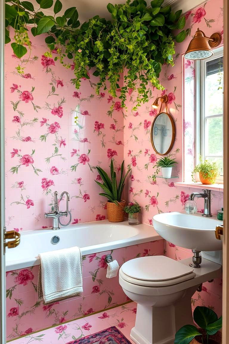 Floral Fantasy - 24 Pink and Green Bathroom Design Ideas