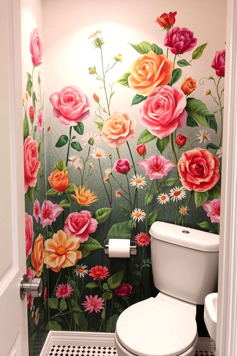 Floral Garden - 24 Bathroom Mural Ideas