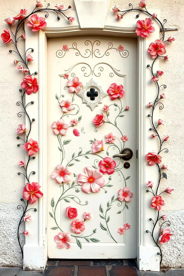 Floral Motif Door Painting - 24 Door Painting Ideas