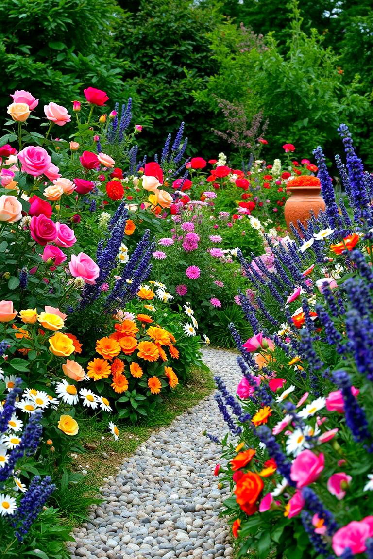 Floral Paradise Fairy Garden with Blooms - 24 Large Fairy Garden Ideas