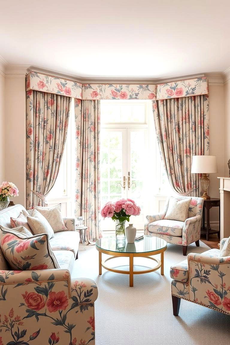 Floral Patterned Accents - 24 Pink and Blue Living Room Ideas