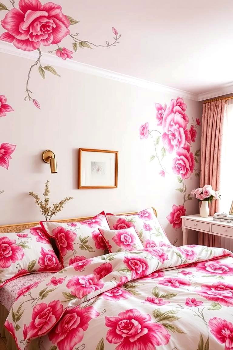 Floral Patterns in Hot Pink - 24 Hot Pink Bedroom Ideas