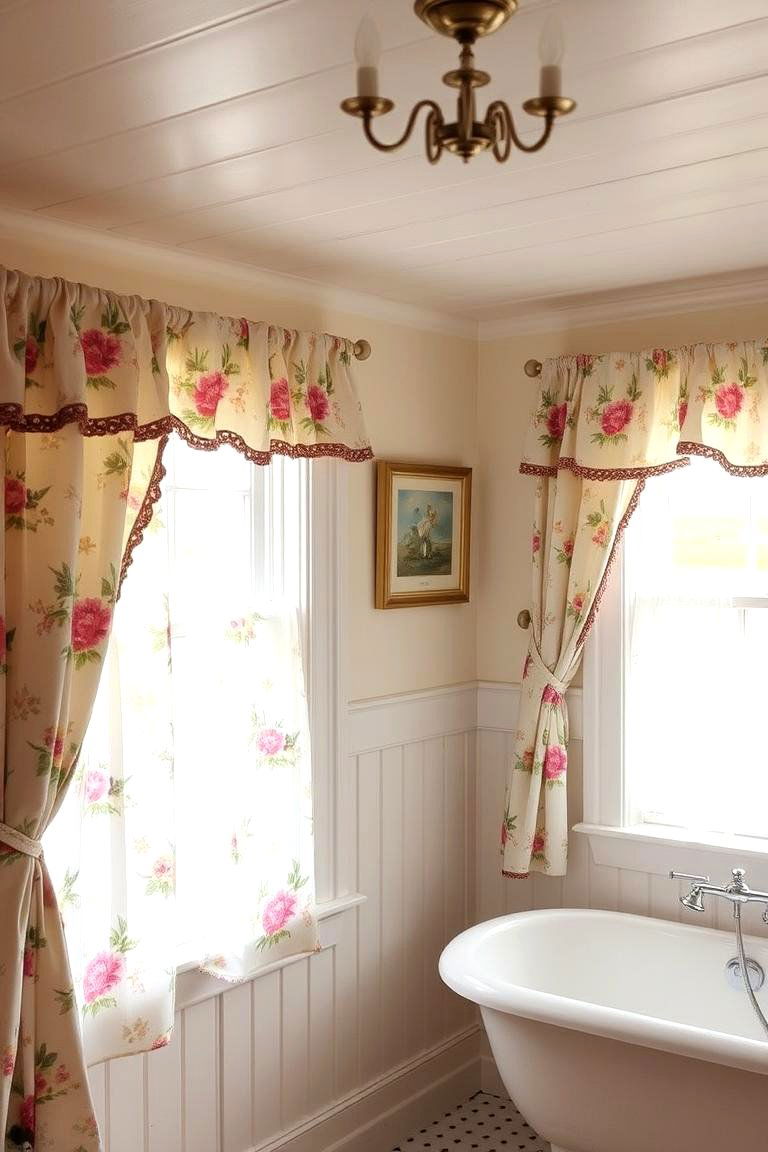 Floral Print Curtains - 24 Country Bathroom Ideas